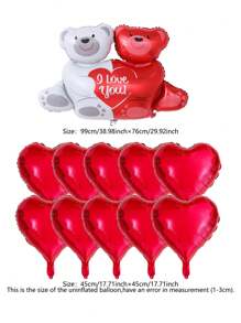 11pcs Bear Hug Aluminum Balloon Set, Cute Large Bear Shaped Balloon & 18-Inch Red Star Balloon Suitable For Wedding Valentine'S Day Party Decoration - Multicolor - View 4