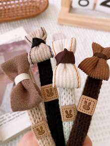 1條秋冬羊毛編織兔子蝴蝶結細髮箍,可愛童話藝術風格甜美頭帶時尚配件 - 白色 - 查看 6