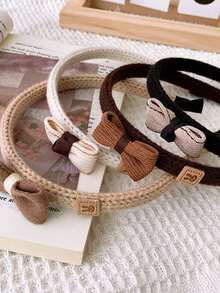 1條秋冬羊毛編織兔子蝴蝶結細髮箍,可愛童話藝術風格甜美頭帶時尚配件 - 白色 - 查看 1