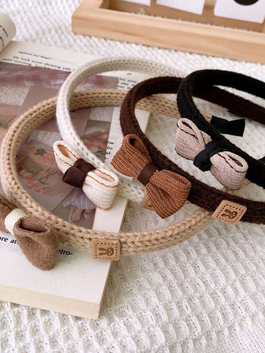 1條秋冬羊毛編織兔子蝴蝶結細髮箍,可愛童話藝術風格甜美頭帶時尚配件 - 白色 - 查看 1