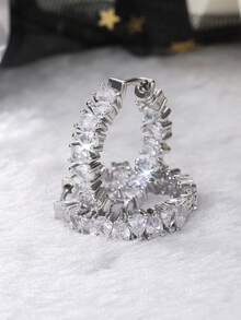 1對方形鋯石女性耳環,時尚女孩配飾,適用於派對或日常時尚飾品 - 銀色 - 查看 4