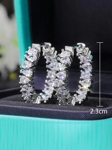 1對方形鋯石女性耳環,時尚女孩配飾,適用於派對或日常時尚飾品 - 銀色 - 查看 5