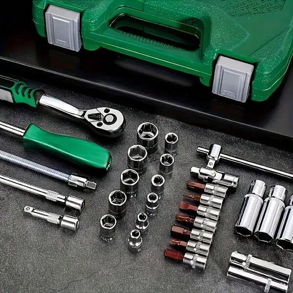 53pcs Mechanical Maintenance Tool Set, 72 Tooth Quick Ratchet Wrench S2