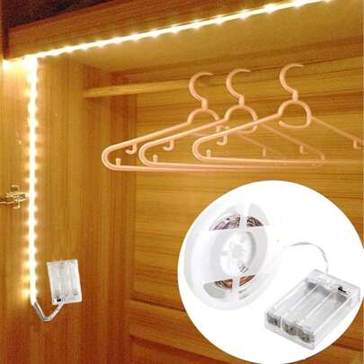 Lámpara de tira LED de 5V, sin batería incorporada, que funciona con pilas, de luz cálida/blanca, no impermeable, autoadhesiva, apta para armarios, escaleras, cocina, fondo de TV, pasillos