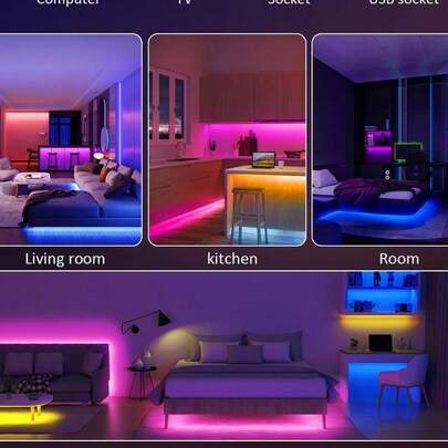 1 Set 1m 2m 3m 5m 10m 15m 20m [2 Rolls 10m] 30m [2 Rolls 15m] 40m [2 Rolls 20m] Multi-Colored LED Strip Lights With Remote Control, For Home Wall, Bedroom, Corridor, Garden, Bar Decoration