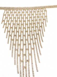 Fashionable Rhinestone & Tassel Necklace Statement Choker For Women's Party And Wedding - Gold - View 5