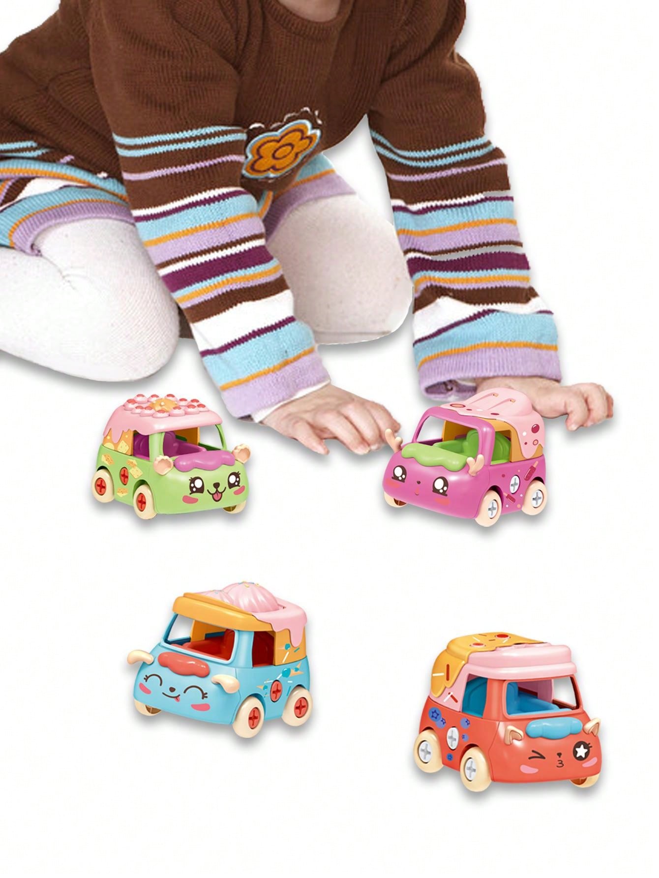 1pc Dessert Themed Dismantling Toy Car, Cartoon Ice Cream Shape, Removable Parts, Convertible