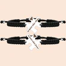 2 Pcs Puzzle Link Matching Engraved "No Matter What Always & No Matter Where Forever"Bracelet For Couples Set,Stainless Steel String Braided Couple Bracelets For Men Women Friendship Relationship Promise Love Fashion Jewelry Gifts - As Shown - View 1