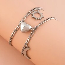 1 Set De Pulsera De Magnetita En Forma De Corazón Para Pareja - Plateado - Ver 3