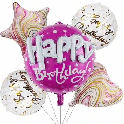 5Pcs/Set Round Heart Foil Balloons With HAPPY LOVE Letters Globos Wedding Valentine's Day Birthday Party Decorations