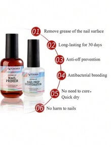 4支15毫升指甲脱水底胶，无酸配方，适用于天然指甲，可用作脱水剂和粘合底胶，也适用于丙烯酸粉和凝胶指甲脱脂剂 - 彩色 - 查看 4