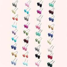 36 對彩色人造珍珠設計耳環可愛簡約風格合金首飾日常配飾