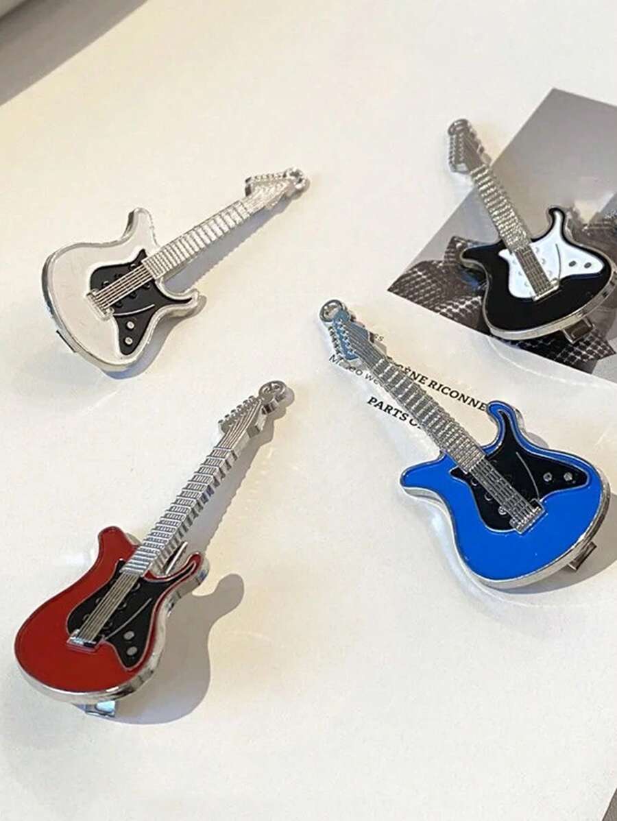 1 件時尚簡約龐克嘻哈風格吉他形狀髮夾適合 2000 年代女孩 - 白色 - 查看 1