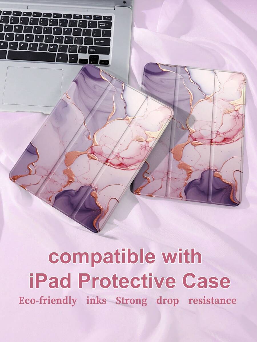 苹果大理石纹保护壳适用于华为/ /iPad，带笔架，支持自动睡眠/唤醒盖