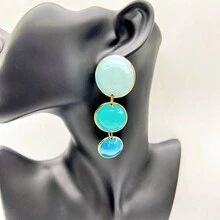 1對女士大、小圓形漸變形金屬垂墜耳環,適用於派對、夜店、假日穿搭 - 圓形滴油漸層色 - 查看 2