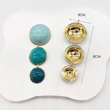 1對女士大、小圓形漸變形金屬垂墜耳環,適用於派對、夜店、假日穿搭 - 圓形滴油漸層色 - 查看 6