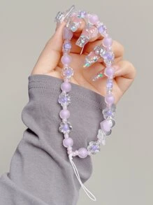 1pc Purple Butterfly & Flower Beaded Bracelet On Long Chain, Ombre Design And Simple, Personalized Accessory, Can Be Used As Decorative Chain For Mobile Phone Case Gifts For Mother, Family, Friends, Birthday, Holiday Phone Charm, Phone Chain
