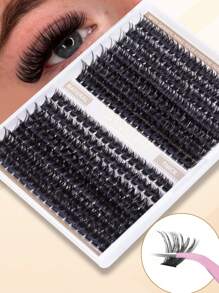 266pcs D Curl Sanishi Lashes, 80pcs & 100pcs Eyelash Fans For DIY Eyelash Extensions, Lush & Long Fluffy Cluster Fake Lashes, 10-16mm - D - View 1