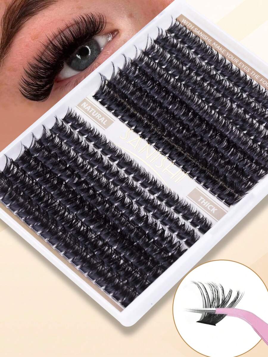 266pcs D Curl Sanishi Lashes, 80pcs & 100pcs Eyelash Fans For DIY Eyelash Extensions, Lush & Long Fluffy Cluster Fake Lashes, 10-16mm - D - View 1