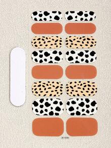 Beauty Sticker 16入組具有花卉設計的奶牛印花diy藝術指甲貼紙,附帶1個指甲文件,適合作為女孩的禮物 - 彩色 - 查看 2