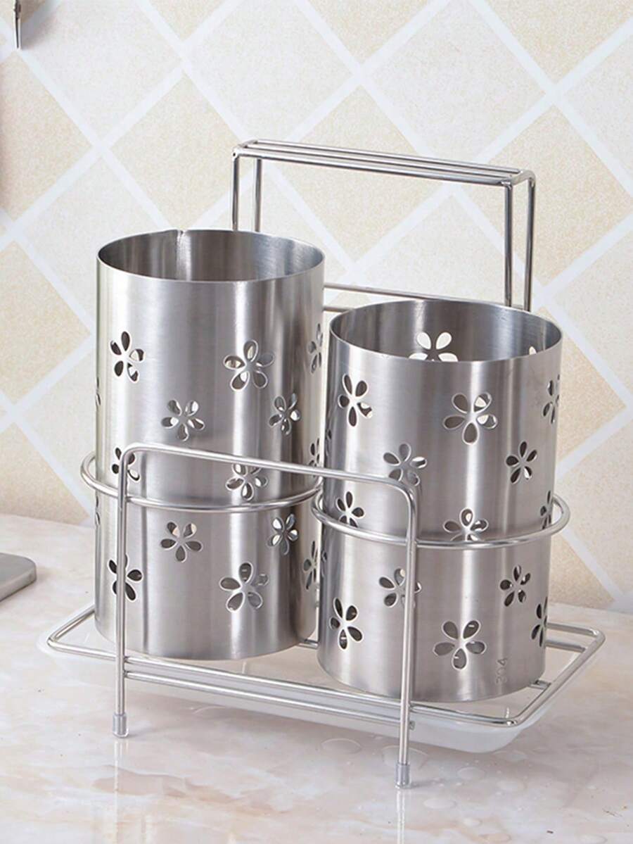 1支304不鏽鋼筷子筒,加厚的廚房收納筒,家庭使用 - 銀色 - 查看 1