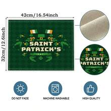 4pcs Heat Resistant Placemats With Traditional Green Hat Pattern On St. Patrick's Day For Table Decoration, Kitchenware - Multicolor - View 2