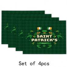 4pcs Heat Resistant Placemats With Traditional Green Hat Pattern On St. Patrick's Day For Table Decoration, Kitchenware - Multicolor - View 1