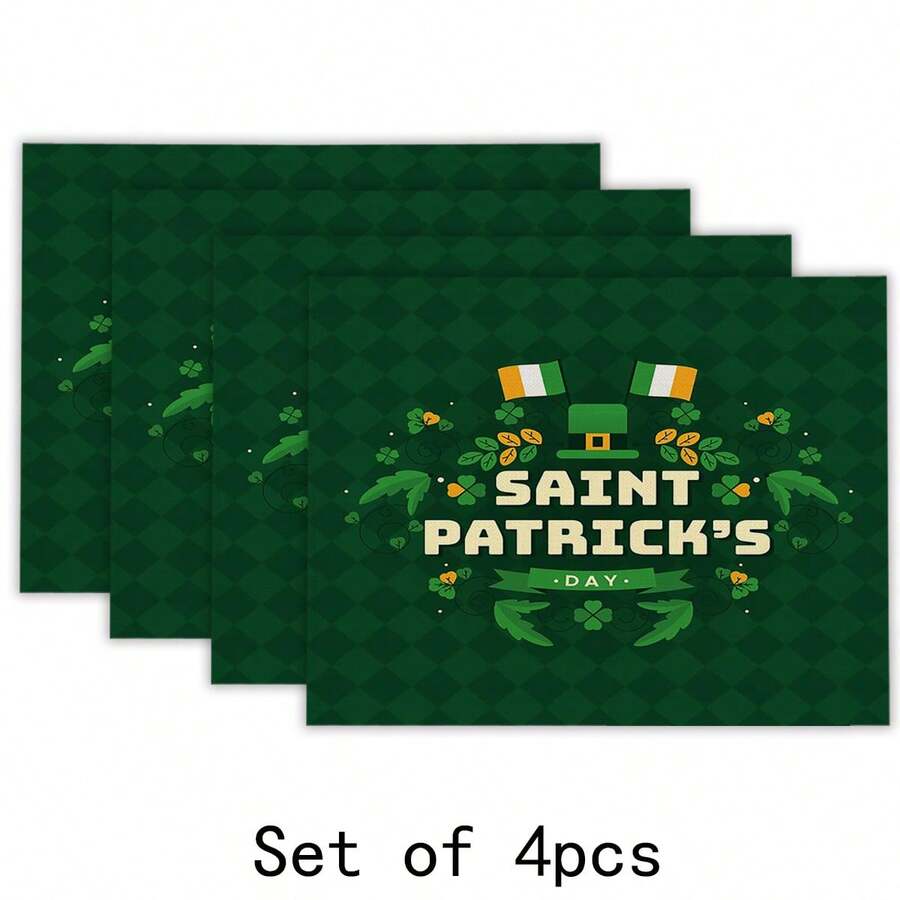 4pcs Heat Resistant Placemats With Traditional Green Hat Pattern On St. Patrick's Day For Table Decoration, Kitchenware - Multicolor - View 1