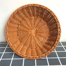 1 Pc Round Bread Display Baskets Round Woven Basket Serving Storage Bowls For Bread Candy Fruit Vegetable - Brown - View 3