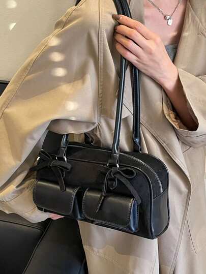 Fashionable Black Suede Vintage Boston Shoulder Bag With