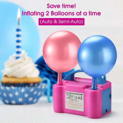 Electric Balloon Pump, Portable Electric Balloon Blower Machine Balloon Air Pump Dual Nozzle Rose Red Balloon Inflator For Party Decorations Comes