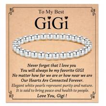 1 件串珠球手链，适合女士，送给妈妈、婆婆、阿姨、奶奶、娜娜、咪咪、吉吉的生日、圣诞节、母亲节、婚礼、日常佩戴的礼物 - 銀色 - 查看 11