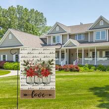 1入組情人節花卉和字母圖案花園旗幟,雙面印刷30x45cm室外院子裝飾,適用於求婚、紀念日、派對氣氛（支架不含） - 彩色 - 查看 2