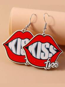 1pair Leopard Lip Shaped Earrings, Creative Design, Personalized Wood Ear Pendant, Romantic Valentine's Day Cross-Border Jewelry - Hot Pink - View 7