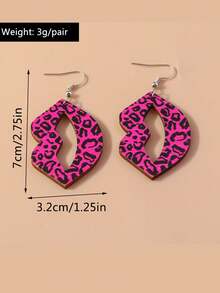 1pair Leopard Lip Shaped Earrings, Creative Design, Personalized Wood Ear Pendant, Romantic Valentine's Day Cross-Border Jewelry - Hot Pink - View 2