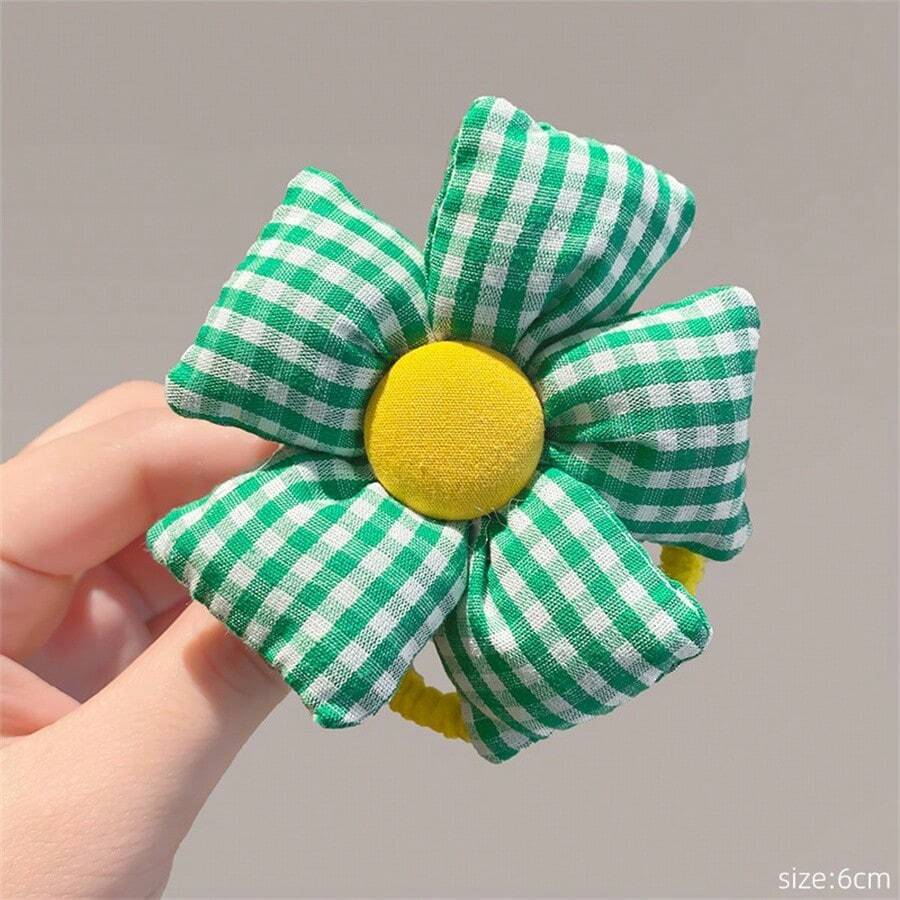 1 件女孩向日葵結設計兒童彈性髮帶 - 彈性、不打結、花髮帶、頭飾 - 綠色 - 查看 1