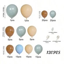 120入組復古乳膠氣球鏈和可可色、薄霧藍、嬰兒藍的花冠套裝,用於主題派對背景裝飾 - 杏色 - 查看 2