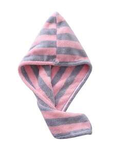 1入組條紋珊瑚絨浴帽,干髮帽,吸水快,柔軟舒適,適用於浴室 - 彩色 - 查看 3