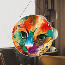 1 Miếng 15cm*15cm/5.9inch*5.9inch Đầy màu sắc dễ thương Mèo Tròn Tính hai mặt Cửa sổ Treo tranh Treo Acrylic Với dây chuyền Trang trí Vật rủ xuống Trong nhà/Ngoài trời Bữa tiệc ngày lễ Trang trí Vật trang trí - 6989 - Xem 5