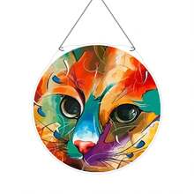 1 Miếng 15cm*15cm/5.9inch*5.9inch Đầy màu sắc dễ thương Mèo Tròn Tính hai mặt Cửa sổ Treo tranh Treo Acrylic Với dây chuyền Trang trí Vật rủ xuống Trong nhà/Ngoài trời Bữa tiệc ngày lễ Trang trí Vật trang trí - 6989 - Xem 1