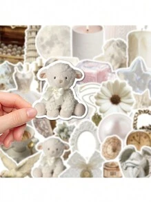 50pcs White Gentle Style Stickers For Luggage, Skateboard, Mobile Phone, Tablet Decoration Back To School