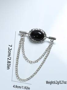 1pc Unisex Couple Fringe & Chain & Oval Classic All-Match Brooch - Silver - View 6