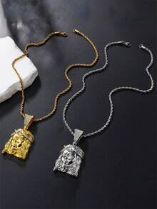 精致的耶稣吊坠项链，适合男孩和女孩，银色/金色可选，饰有水钻，非常适合崇拜和信仰，圣诞节/新年/日常穿着/派对的礼物，适合嘻哈或朋克风格的服装。 - 金黃色 - 查看 1