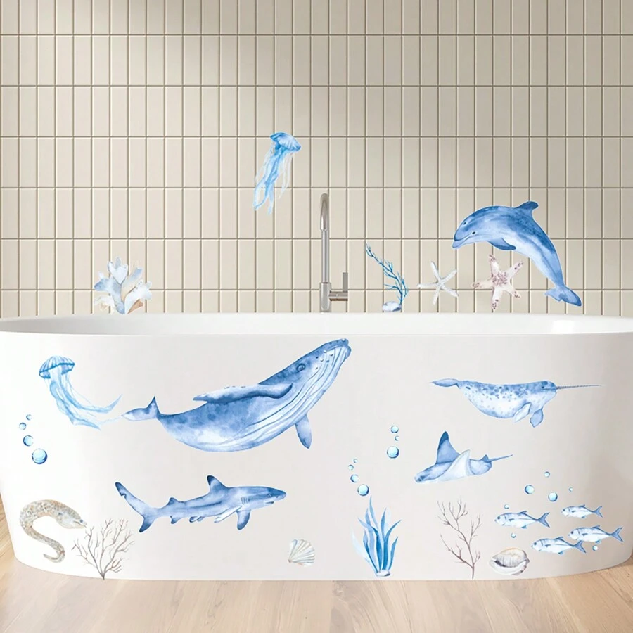 1張海洋世界鯨魚和海豚牆貼紙 - 彩色 - 查看 1