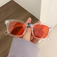 1pc Retro Square Fashion Glasses Korean Style For Women/Men, Face Slimming, Fashionable And Personalized Eyewear - Orange - View 2
