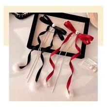 1對兒童可愛的蝴蝶結髮夾與絨帶辮頭帶,扭曲鍍金髮夾,適用於女孩 - 黑色 - 查看 3