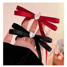 1對兒童可愛的蝴蝶結髮夾與絨帶辮頭帶,扭曲鍍金髮夾,適用於女孩 - 黑色 - 查看 4