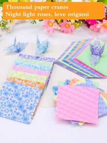 70 張材料發光摺紙紙帶鶴、玫瑰和心形設計適合 Diy 手工折疊紙工藝品 - 彩色 - 查看 2