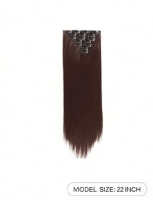 暗啡色合成髮延伸,22英寸直髮片夾,7入組16夾長直髮夾片,自然外觀 - Dark Brown - 查看 5
