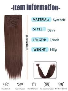暗啡色合成髮延伸,22英寸直髮片夾,7入組16夾長直髮夾片,自然外觀 - Dark Brown - 查看 4